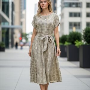 Toad&Co Tan Patterned Midi Dress